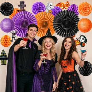 Halloween Party Deko Set Papier Fächer Wabenbälle Laternen gruselige Requisiten
