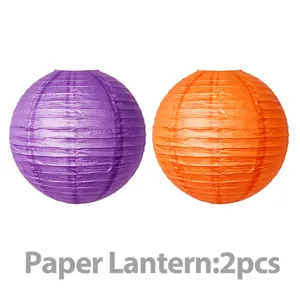 Halloween dekorative Papierlaternen Set, runde violette und orange Hängelaternen für Party.