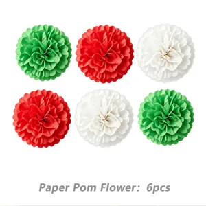 Vue détaillée de pompons en papier colorés pour décorations de fête, lot de six.