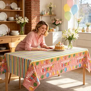 Ostern Einweg Tischdecke bunte Eier Hasen gestreift festliche Party Tisch Abdeckung Deko