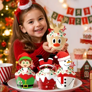 Weihnachten Cupcake Wrapper und Topper Set festliche Party Dekoration Backzubehör
