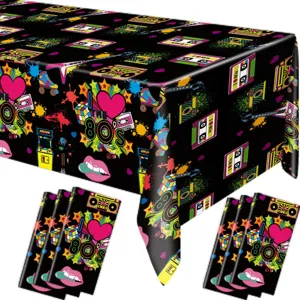 Nappe jetable et set de table de fête thème années 80 décoration rétro disco colorée