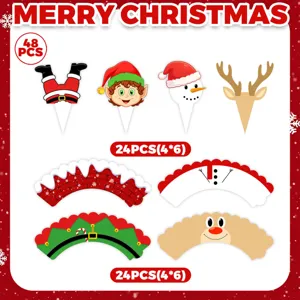 Weihnachten Party Cupcake Topper und Banderolen Set 48 Stueck niedliche Backdekorationen