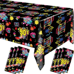 nappe jetable de fete retro des annees 90 en plastique impermeable pour anniversaire!