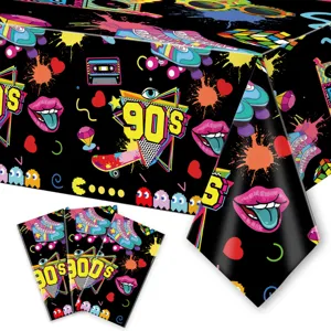 nappe jetable de fete retro 90s neon disco theme couverture de table decorations