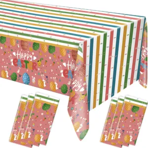 Oster Einweg Tischdecke Detail, bunte Eier und Hasenmuster für festliche Tischdekoration.