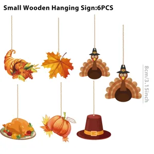 Σet 6 ξύλινων κρεμαστών πινακίδων Thanksgiving, φθινοπωρινή διακόσμηση πάρτι κολοκύθα.