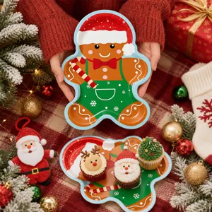 Weihnachts-Lebkuchenmann geformte Papierteller festliche Partygeschirr-Dekoration Set