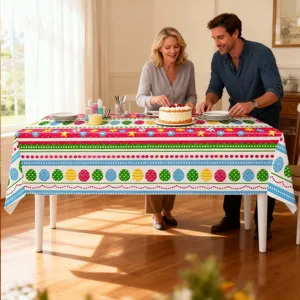 Oster Tischdecke mit bunten Eiern und Blumenmustern für festliche Party Dekorationen.