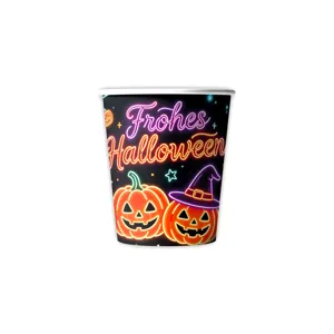 Halloween Party Pappbecher Neon Kürbis Druck Einweggeschirr Festival Deko Artikel
