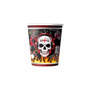 Vasos de papel con calavera rock para decoración de mesa de fiesta, vajilla desechable.