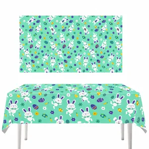 Oster Tischdecke Detailansicht mit süßem Hasen Muster und genauen Maßen für Party.