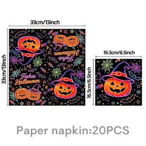 Neon Halloween Papierserviette mit Kürbis Print für gruselige Party Tischdekoration 20Stk