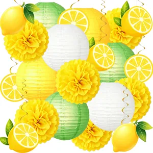 Lemon theme party decoration paper lanterns paper flowers set detail view setup props