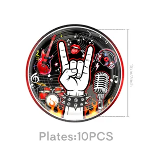 Platos de papel con tema de música rock 18 cm 10 uds para decoración de fiesta