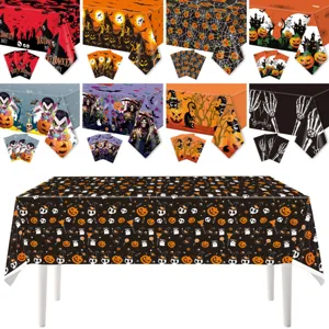 Halloween Wegwerp Aluminiumfolie Tafelkleed Waterdicht Oliebestendig Pompoen Schedel Bedrukt Tafelkleed Voor Feestversieringen