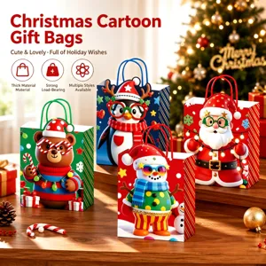 Weihnachten Kraftpapier Geschenktüten Weihnachtsmann Schneemann Rentier Cartoon Druck Henkeltüten Für Party Süßigkeiten Verpackung