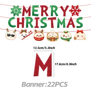 Χριστουγεννιάτικο banner διακόσμησης πάρτι με χαριτωμένα dumplings και γιορτινές σημαίες.