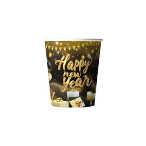 2027 Neujahr schwarz gold Party Pappbecher fuer Feierlichkeiten und Tischdekoration.