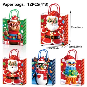 Weihnachten Papiergeschenkbeutel 12 Stück Set, süße Cartoon Geschenktüten für Süßigkeiten.