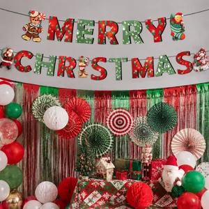 Kerstfeest hangende banner decoratie, rode en groene vakantie vlaggenlijn voor feestdecor.