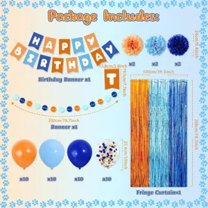 Bluey birthday party decoration set with banner balloons fringe curtain and cute paper pom poms