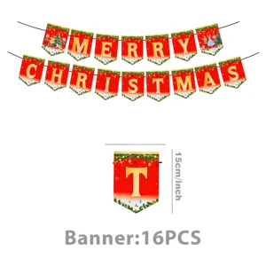 Kerstfeest hangende decoratie banner set met 16 stuks feestelijke zwaluwstaart vlaggen.