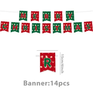Kerstfeest hangende banner detailweergave met 15cm hangergrootte en 14 stuks set indeling.