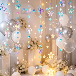 Holografische Farbverlauf Schleife Kreis Papiergirlande Hängende Party Deko für Geburtstag