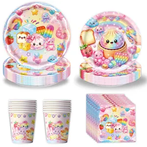 Kawaii Regenbogen Pastell niedliche Party Geschirr Set Pappteller Becher Servietten.