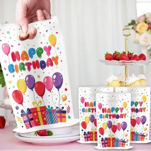 Birthday party plastic gift bags with colorful balloons and gift box prints for celebrations.