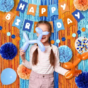Bluey theme birthday party decoration set with backdrop balloons banner and paper pom poms