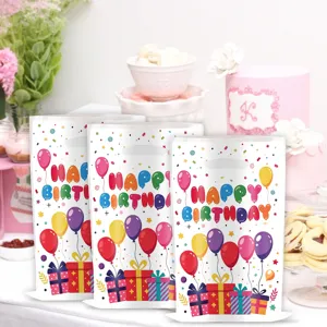 Birthday party theme balloon confetti print plastic gift handle bags detail display.
