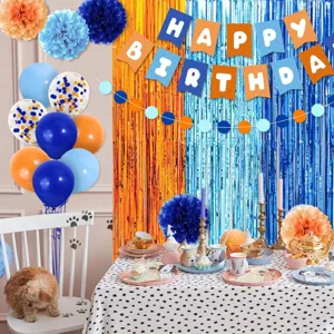 Bluey birthday party decoration set with banner balloons paper pom poms and cute tableware