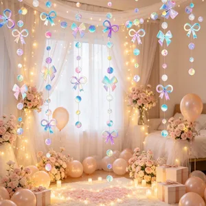 Laser Verlauf Schleife Kreis Papier Girlande Banner Für Geburtstag Party Hintergrund Dekoration Traumhafte Zimmer Hängen Ornament Party Zubehör