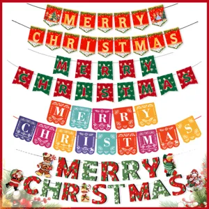 Kerstfeest hangende banner detail, feestelijke decoratievlaggen met duidelijke belettering.