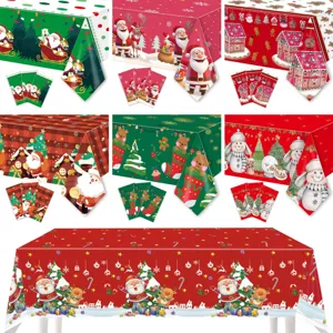 Dettagli della tovaglia natalizia impermeabile usa e getta, stili di decorazione per feste.