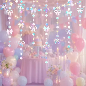 Holografische Regenbogen Schleife Kreis Papiergirlande fuer Geburtstag Party Deko
