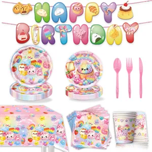 Süßes Pastell Kawaii Essen Thema Geburtstag Party Set mit Pappteller Bechern und Banner