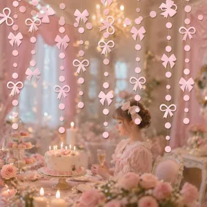 Rosa Schleife Kreis Papier Girlande für Geburtstag Party Hängen Dekoration ins Stil Hintergrund.