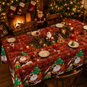 Tovaglia natalizia rettangolare impermeabile decorazione festa di Babbo Natale a quadri rossi.