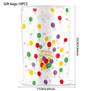 Colorful balloon birthday party plastic gift bags 10pcs 17x25cm festive favor packaging