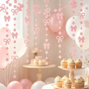 Rosa Schleife und Punkt Papiergirlande Schnur für Geburtstag Party Hintergrund Deko.