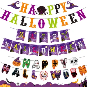 Halloween Banner Dekorationen Gespenster Skelett Druck Papier Banner Happy Halloween Hängendes Banner Für Party Zuhause Deko