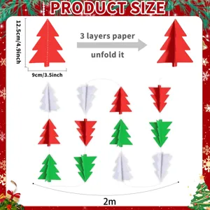Kerstboom papier slingers detailweergave, drielaagse opvouwbare hangdecoratie specificatie.