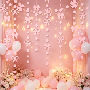 Rosa Schleife und Kreis Papiergirlande Banner für Geburtstag Party Hintergrund Dekoration.