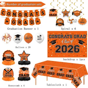 2026 abschluss party dekoration set mit banner luftballons hintergrund und tischdecke.