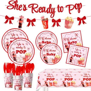 She's Ready to Pop Babyparty Geschirr Set mit Teller, Bechern, Servietten und Tischdecke.