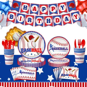 Baseball Party Deko Set mit Teller Becher Servietten Tischdecke und Geburtstag Banner