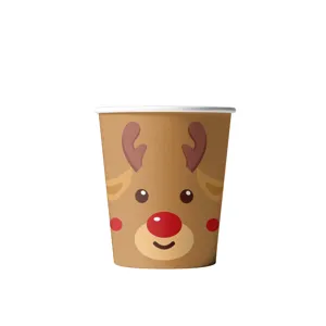 Einweg-Pappbecher mit süßem Cartoon-Rentier-Design für Weihnachtsfeier-Partybedarf.
